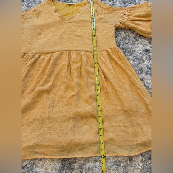 Umgee Women’s Mustard Yellow Mini XL Dress Bell Sleeve Vneck Boho Cottagcore - Picture 7 of 9